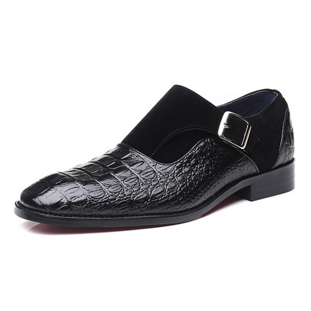 Black Croc Suede T Monk Straps Mens Loafers Flats Dress Shoes ...