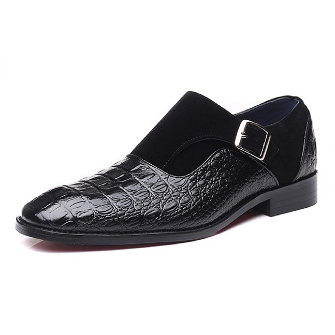 Black Croc Suede T Monk Straps Mens Loafers Flats Dress Shoes ...