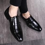 Black Double Monk Straps Mens Loafers Flats Dress Shoes