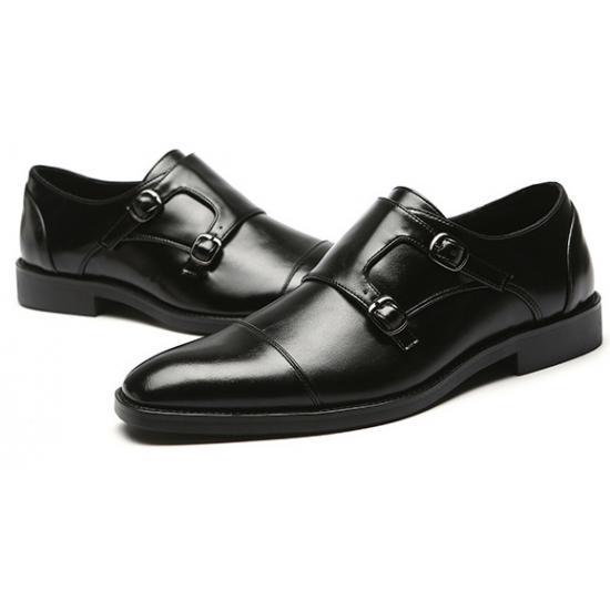 Black Double Monk Straps Mens Loafers Flats Dress Shoes Loafers Zvoof