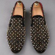 Black Gold Studs Spikes Punk Mens Loafers Flats Dress Shoes