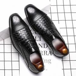 Black Knitted Leather Lace Up Dapper Mens Oxfords Dress Shoes