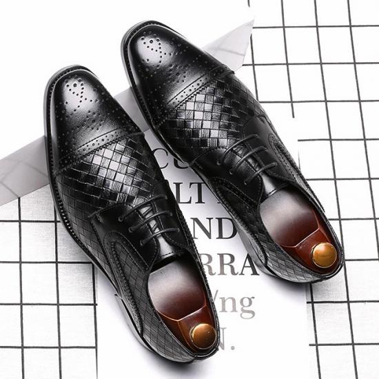 Black Knitted Leather Lace Up Dapper Mens Oxfords Dress Shoes Oxfords Zvoof