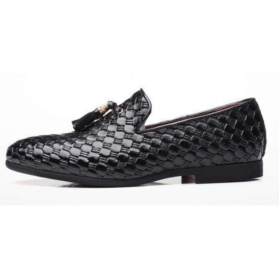 Black Knitted Leather Tassels Dapper Mens Loafers Dress Shoes Loafers Zvoof