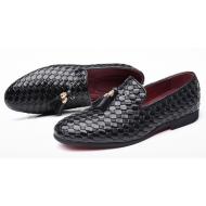 Black Knitted Leather Tassels Dapper Mens Loafers Dress Shoes