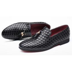 Black Knitted Leather Tassels Dapper Mens Loafers Dress Shoes