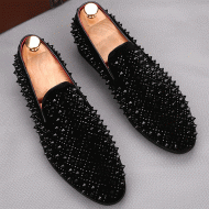 Black Metal Studs Spikes Punk Mens Loafers Flats Dress Shoes