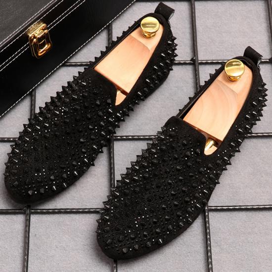 Black Metal Studs Spikes Punk Mens Loafers Flats Dress Shoes Loafers Zvoof