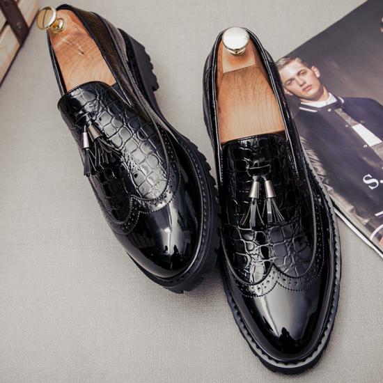 Black Patent Tassels Cleated Sole Mens Loafers Flats Dress ...