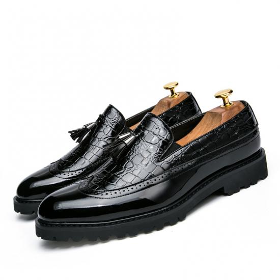 Black Patent Tassels Cleated Sole Mens Loafers Flats Dress Shoes Loafers Zvoof