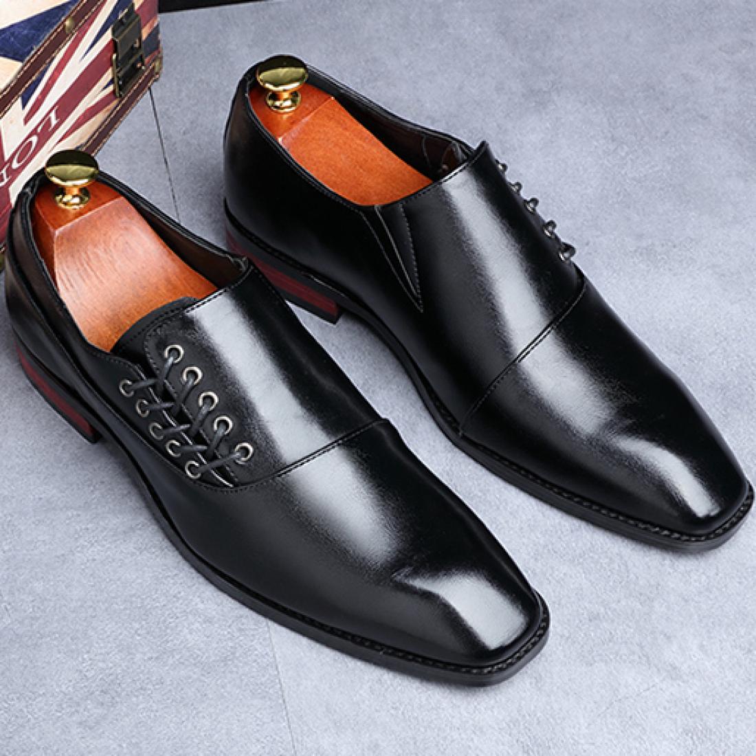 Black Side Lace Up Blunt Head Mens Loafers Dress Shoes L ...