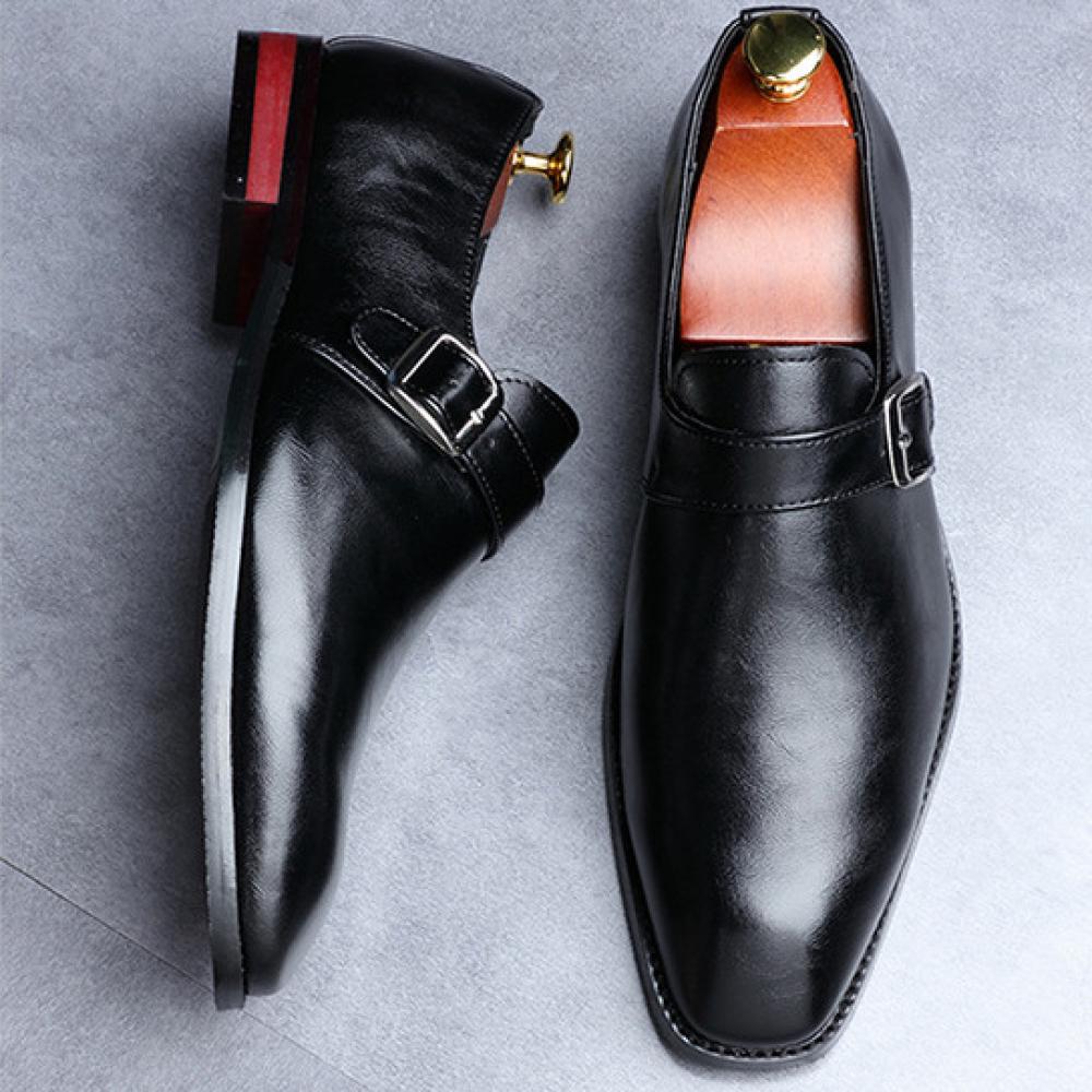 Black Single Buckle Monk Strap Classy Mens Loafers Dress