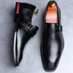 Black Single Buckle Monk Strap Classy Mens Loafers Dress Shoes