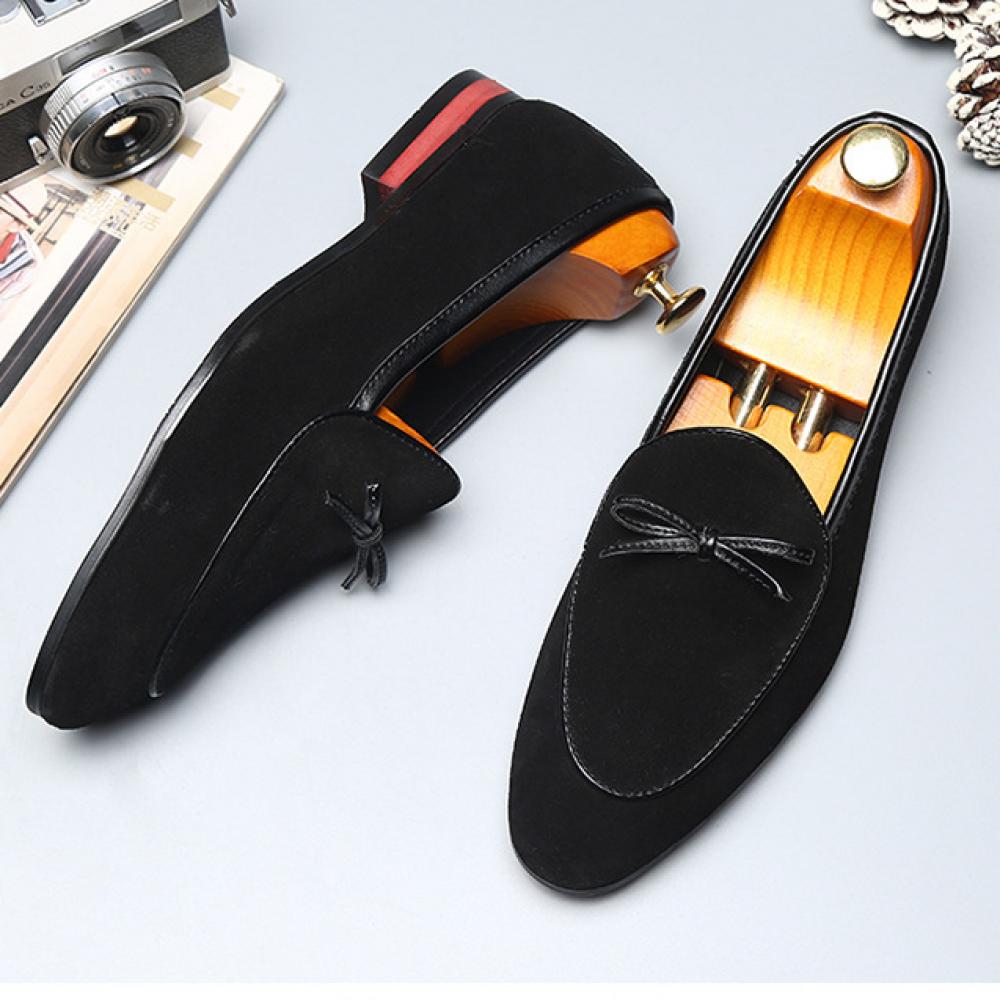 Black Suede Pointed Head Mens Prom Loafers Dress Shoes L ...