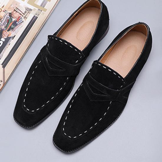 Black Suede Stitches Dapper Mens Loafers Dress Shoes Loafers