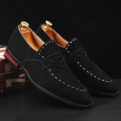 Black Suede Stitches Dapper Mens Loafers Dress Shoes
