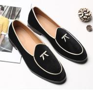 Black White Mini Bow Velvet Mens Loafers Flats Dress Shoes