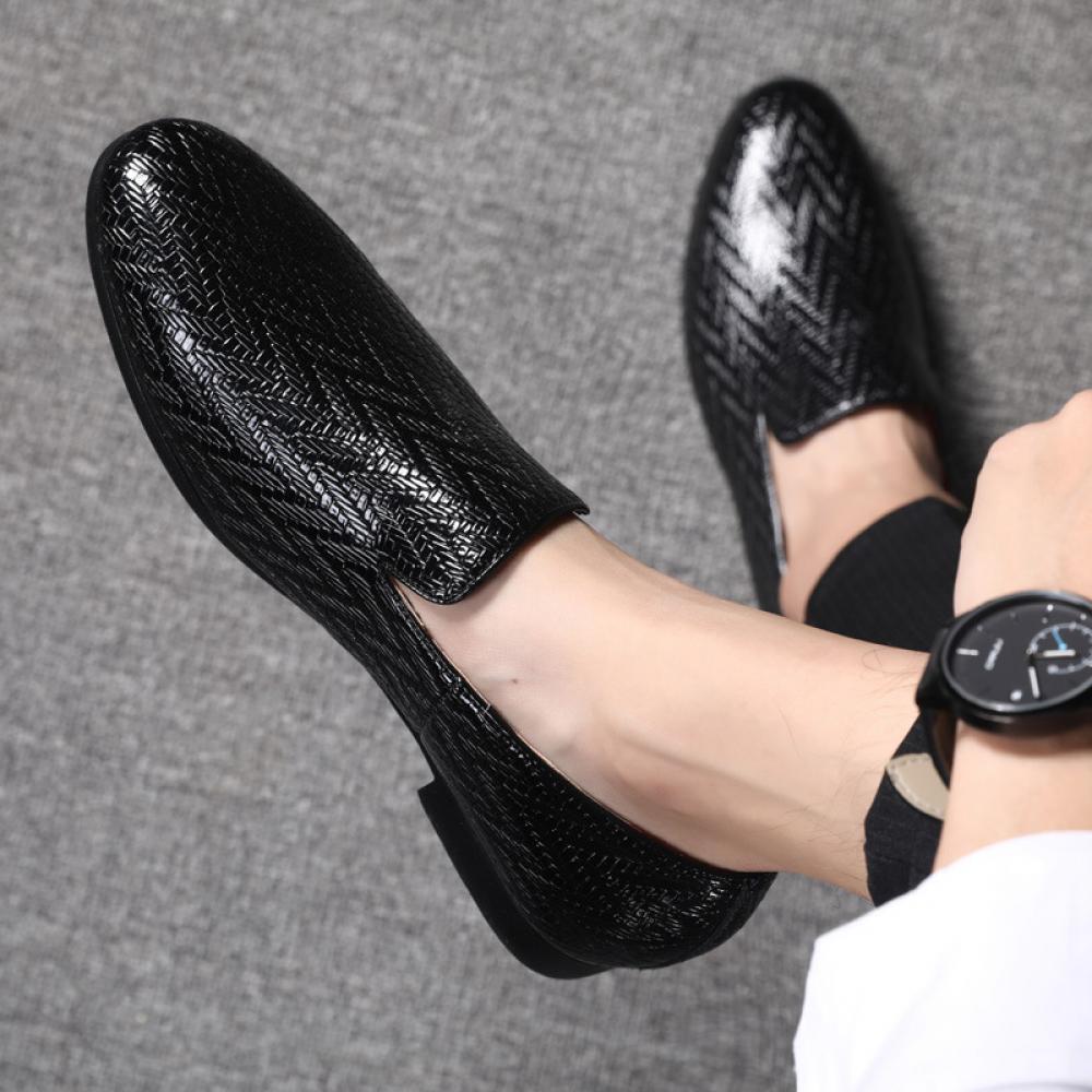 Black ZigZag Leather Dapper Mens Loafers Flats Dress Shoes ...
