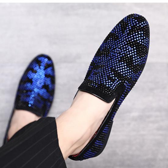 Blue Black Diamante Bling Dapper Mens Loafers Flats Dress Shoes Loafers Zvoof