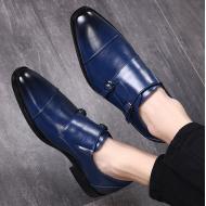 Blue Double Monk Straps Mens Loafers Flats Dress Shoes