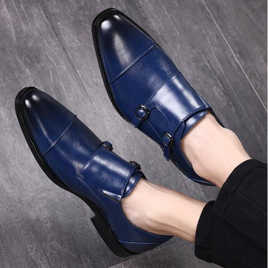 Blue Double Monk Straps Mens Loafers Flats Dress Shoes Loafers Zvoof