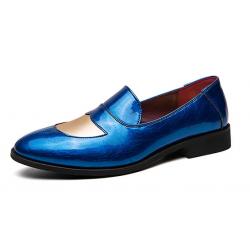 Blue Glossy Patent Wingtip Mens Loafers Business Flats Dress Shoes