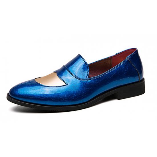 Blue Glossy Patent Wingtip Mens Loafers Business Flats Dress Shoes Loafers Zvoof