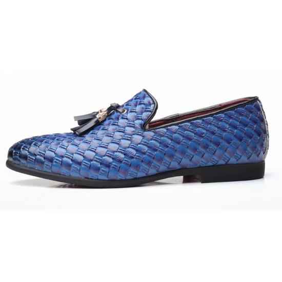 Blue Knitted Leather Tassels Dapper Mens Loafers Dress Shoes Loafers Zvoof