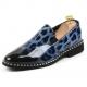 Blue Leopard Patent Spikes Punk Mens Loafers Flats Dress Shoes Loafers Zvoof