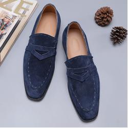 Blue Navy Suede Stitches Dapper Mens Loafers Dress Shoes