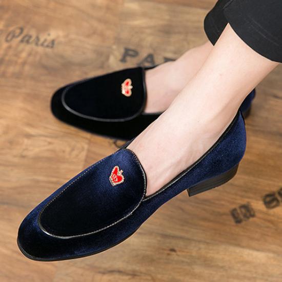 Blue Navy Velvet Crown Mens Loafers Business Flats Dress Shoes Loafers Zvoof