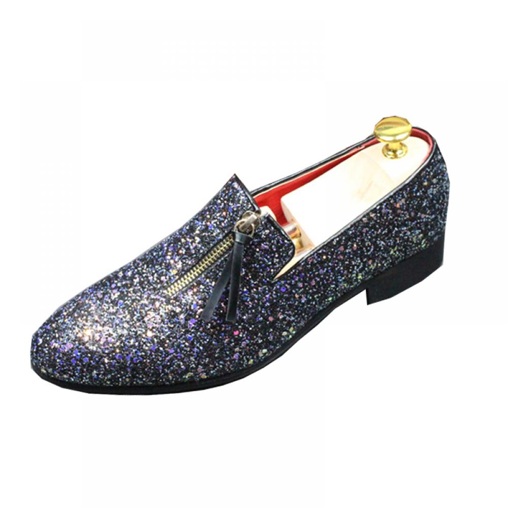 Blue Sparkle Glitters Mens Loafers Business Flats Dress Shoes ...