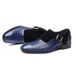 Blue T Monk Straps Mens Loafers Prom Flats Dress Shoes