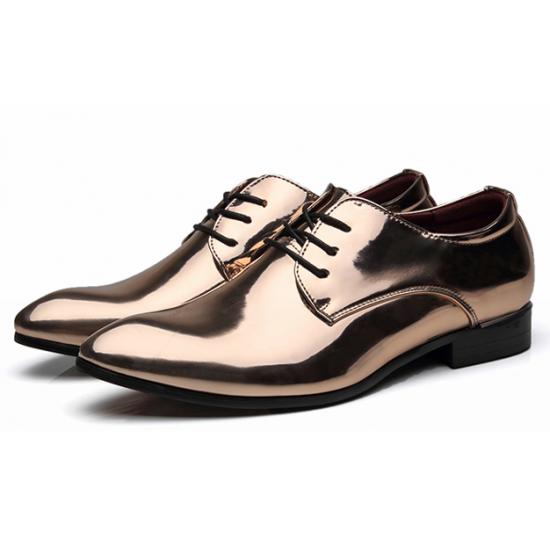 Bronze Metallic Mirror Pointed Head Lace Up Mens Oxfords Shoes Oxfords Zvoof