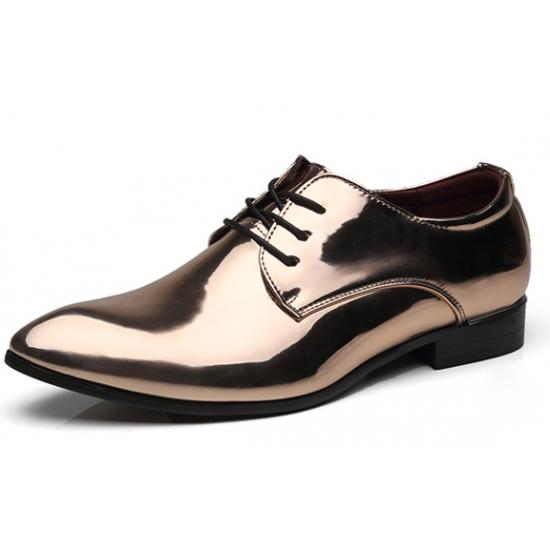 Bronze Metallic Mirror Pointed Head Lace Up Mens Oxfords ...