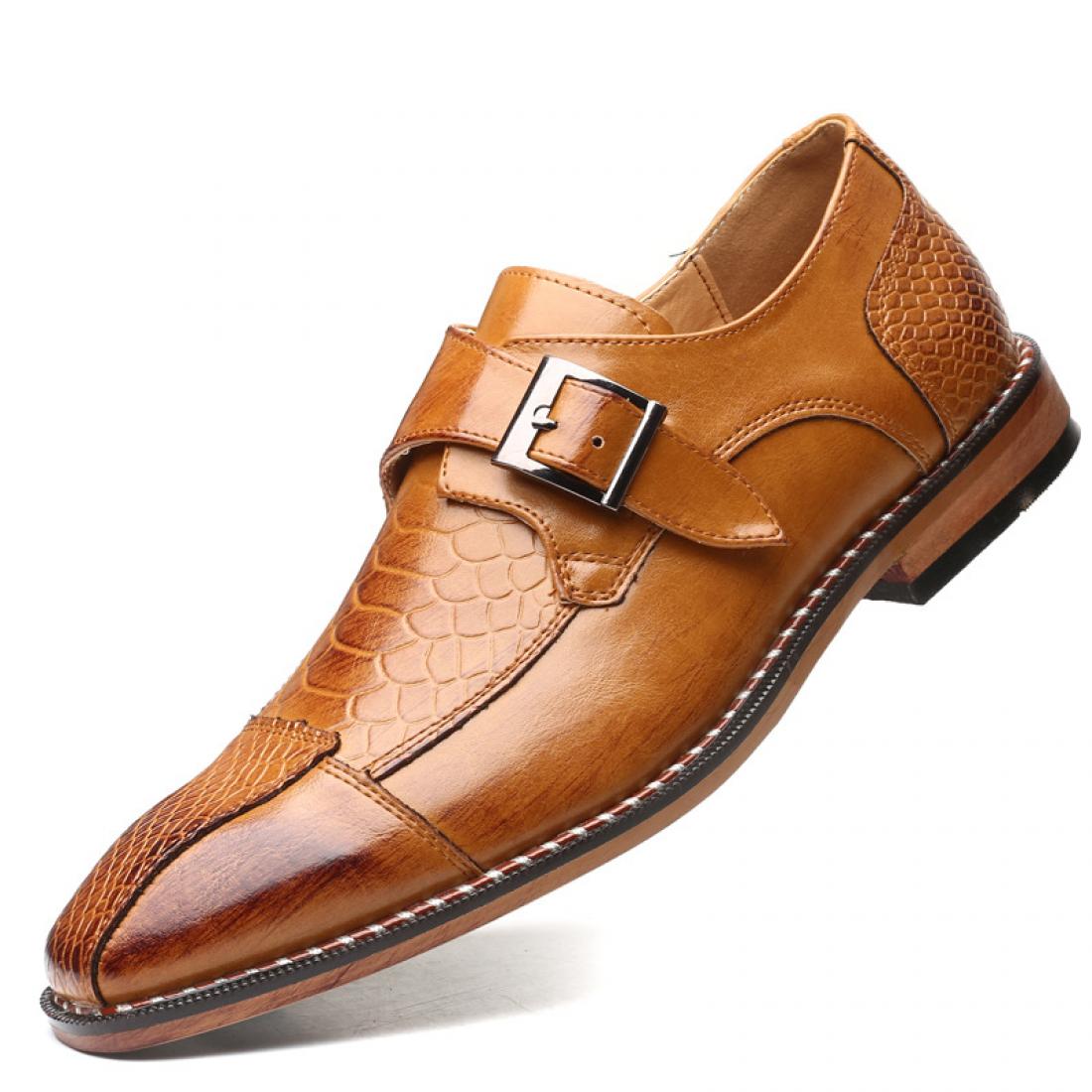 Brown Blunt Buckle Monk Strap Classy Mens Loafers Dress Shoes