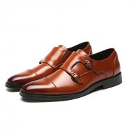 Brown Double Monk Straps Mens Loafers Flats Dress Shoes