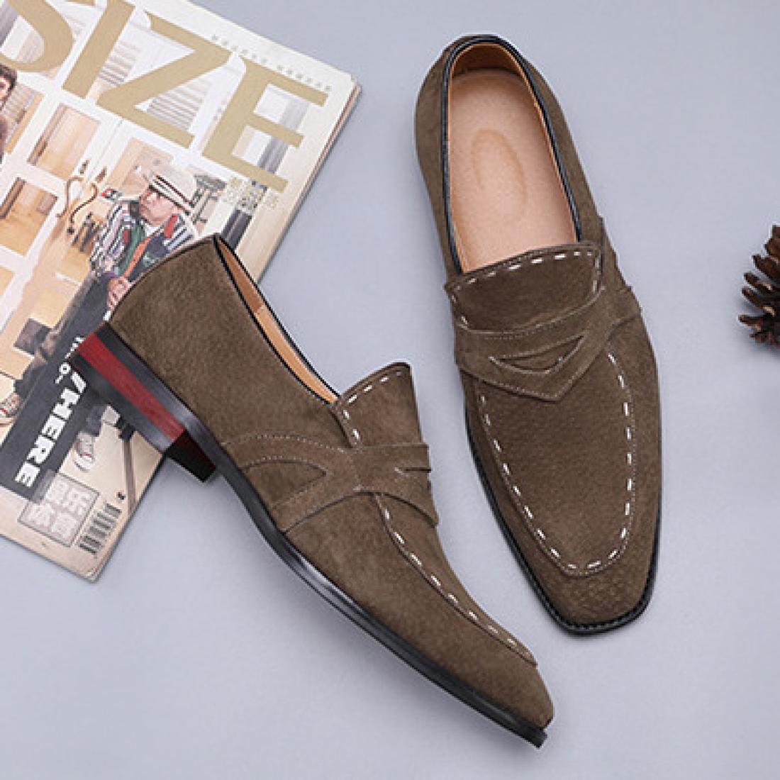 Brown Khaki Suede Stitches Dapper Mens Loafers Dress Shoes ...