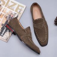 Brown Khaki Suede Stitches Dapper Mens Loafers Dress Shoes