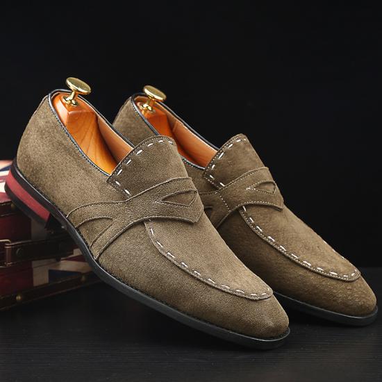 Brown Khaki Suede Stitches Dapper Mens Loafers Dress Shoes ...
