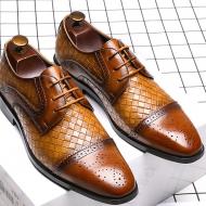 Brown Knitted Leather Lace Up Dapper Mens Oxfords Dress Shoes