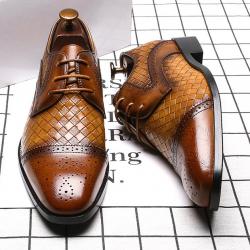 Brown Knitted Leather Lace Up Dapper Mens Oxfords Dress Shoes