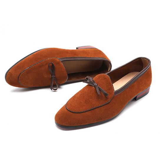 Brown Suede Pointed Head Mens Loafers Prom Dress Shoes L ...