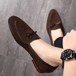 Brown Suede Pointed Head Mens Prom Loafers Dress Shoes
