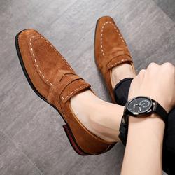 Brown Suede Stitches Dapper Mens Loafers Dress Shoes