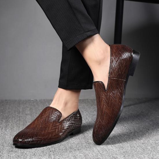 Brown ZigZag Leather Dapper Mens Loafers Flats Dress Shoes ...