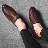 Brown ZigZag Leather Dapper Mens Loafers Flats Dress Shoes