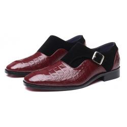 Burgundy Black Suede T Monk Straps Mens Loafers Dress Shoes