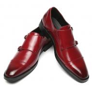 Burgundy Double Monk Straps Mens Loafers Flats Dress Shoes