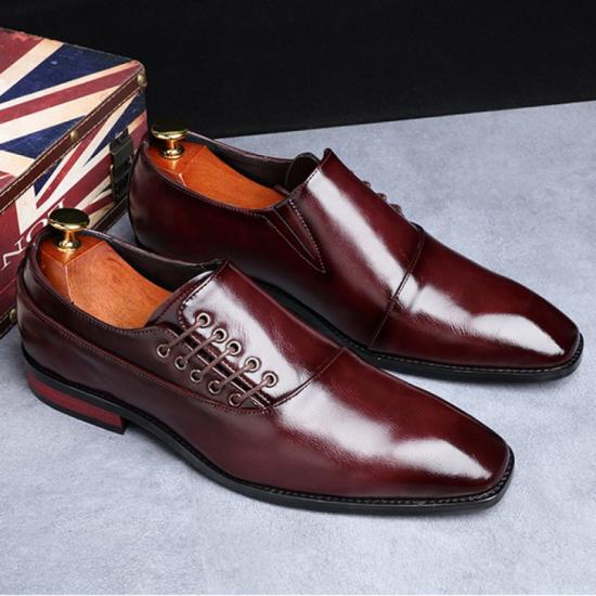 Burgundy Side Lace Up Blunt Head Mens Loafers Dress Shoes Loafers Zvoof